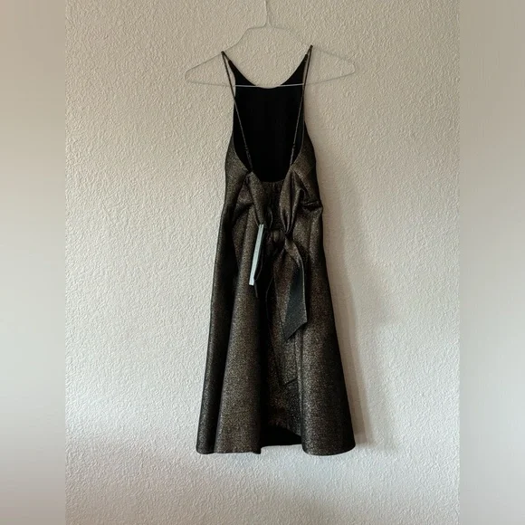 NWT Halston gold jacquard, back glitter bow dress Size 2 - Picture 6 of 8